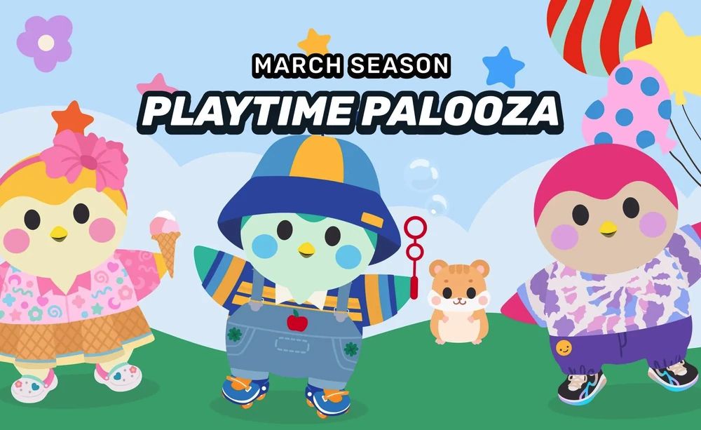 A screenshot from the Finch app, showing three cartoon birds wearing kid's clothes, next to a hamster.