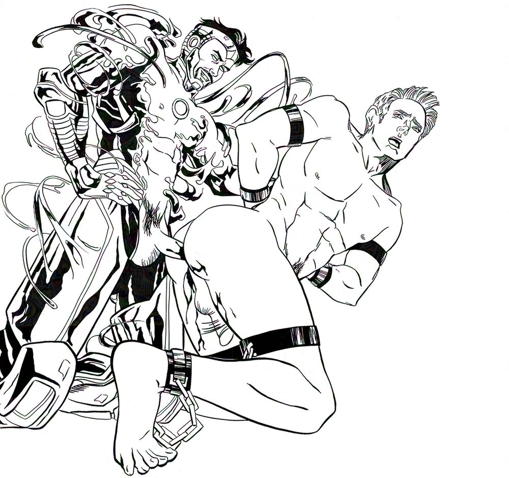 Superior Iron Man violating bound naked Steve Rogers