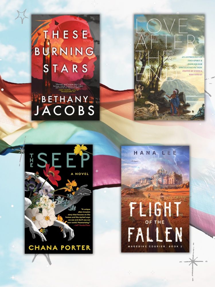 These burning stars by Bethany Jacobs
Love after the end anthology
The see by Chana porter 
Flight of the fallen by Hana Lee 