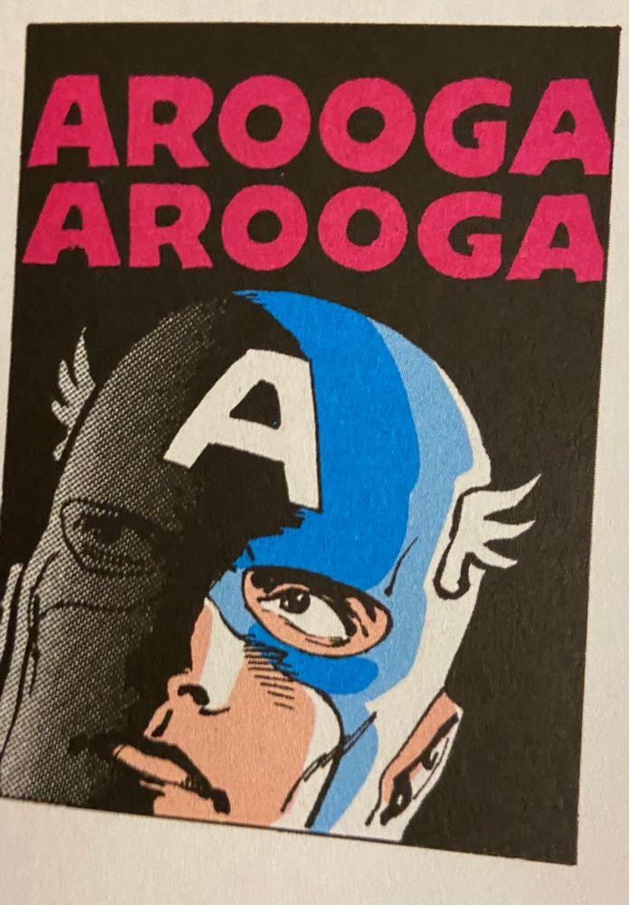 Panel from Daredevil Born Again featuring Captain America. An alarm is going off, with sound effects that sat “Arooga Arooga.”