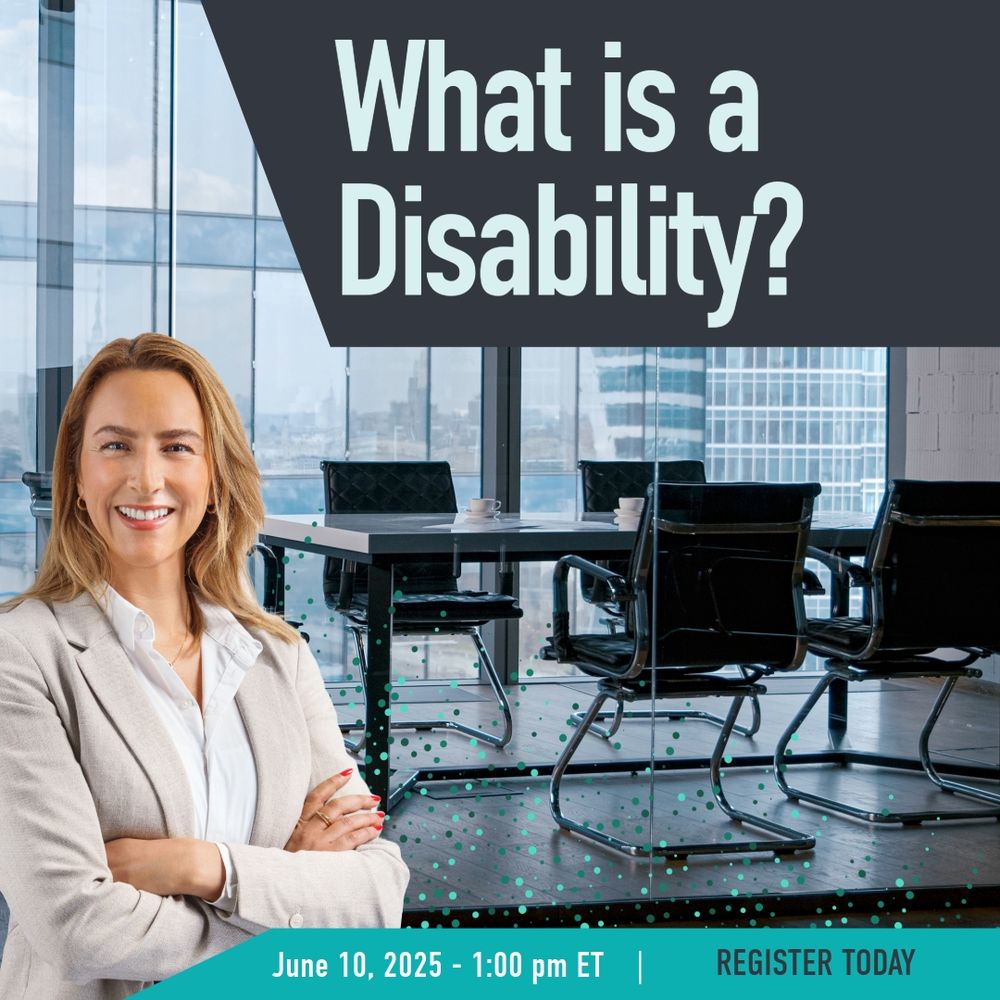 Woman standing in front of a conference room.  What is a disability? June 10, 2025, Register Today!