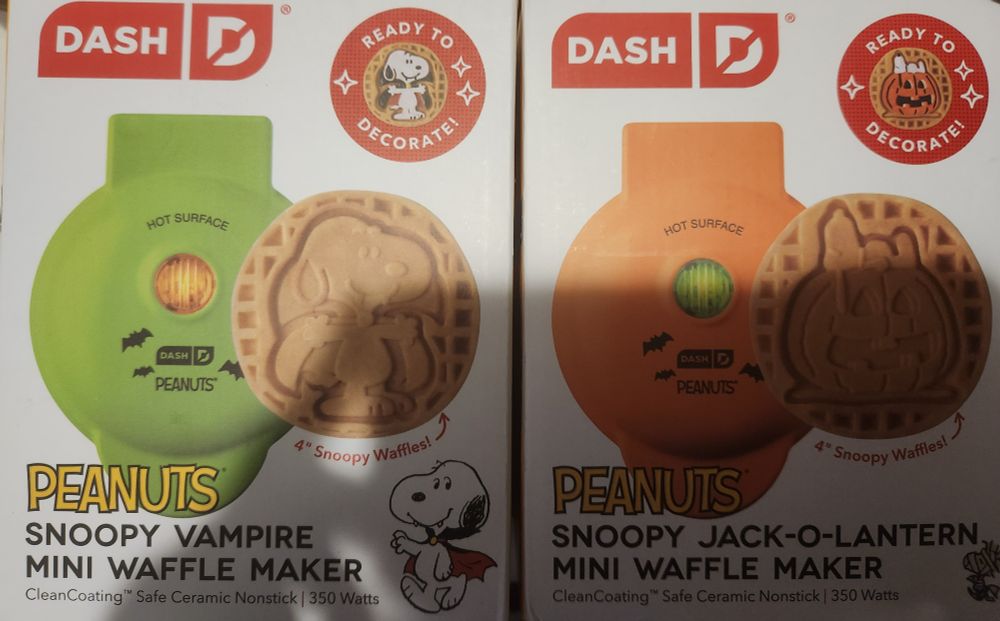 Dash vampire and jack o lantern snoopy waffle makers