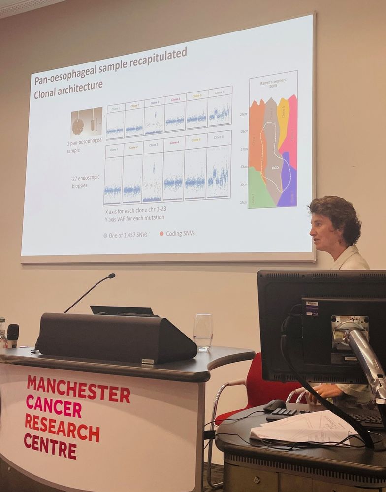 Professor Rebecca Fitzgerald OBE delivering a keynote talk in a lecture theatre 