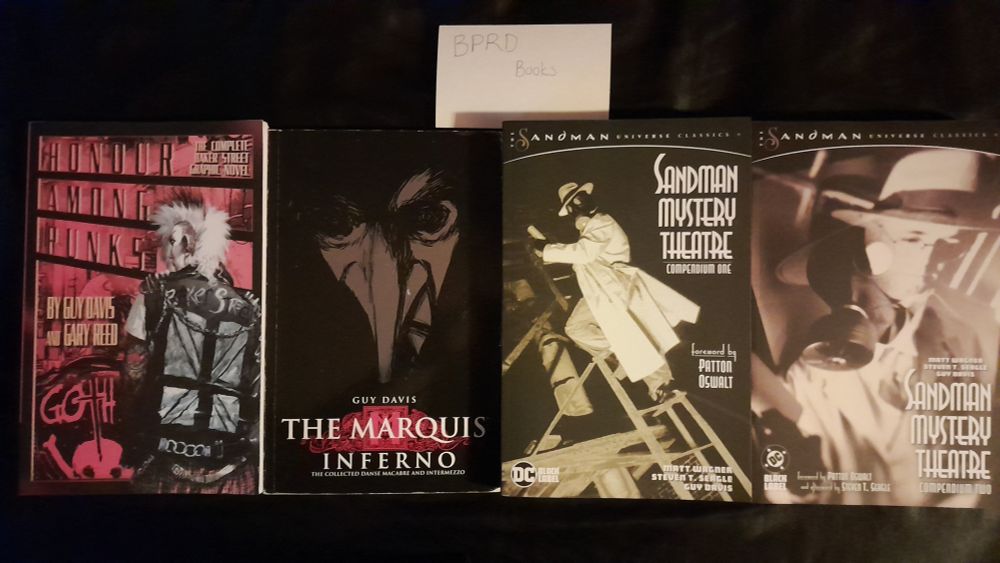 A portion of Guy Davis' bibliography. From a few BPRD books to Honor Among Punks with Gary Reed, to The Marquis, to Sandman Mystery Theatre with Matt Wagner and Steven T. Seagle.