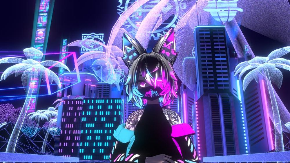 TaniOokie in a vapor wave city