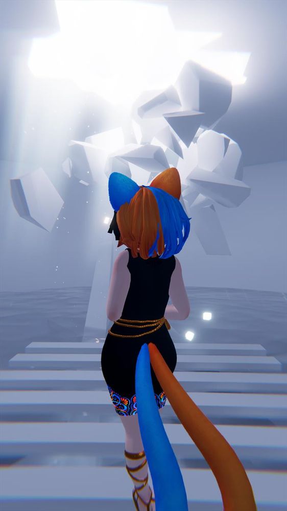 Keidakat walking towards a broken ceiling