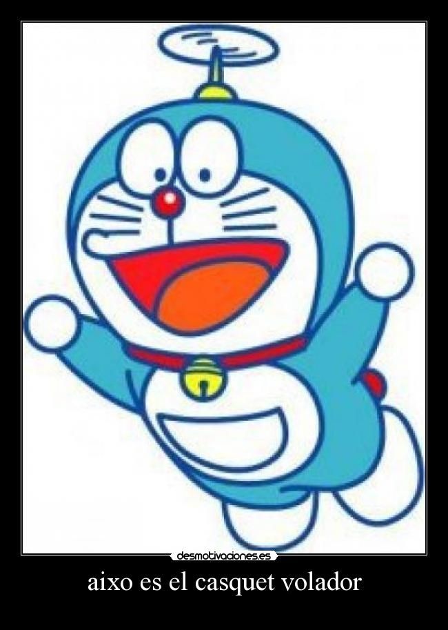 Imagen de Doraemon con el gorrocoptoro, que en en catalán se llama "casquet volador"