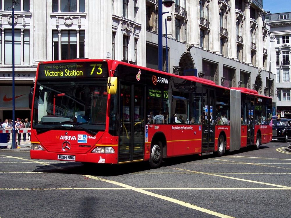 An old London bendy bus