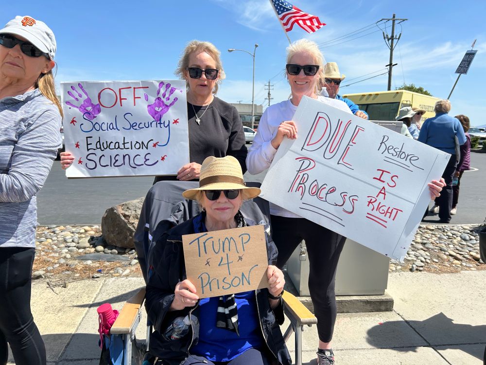Protesting at the Salinas Valley hands off protest April 5, 2025