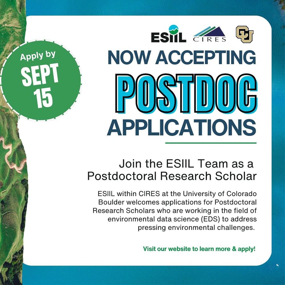 Poster announcement with blue and green border.