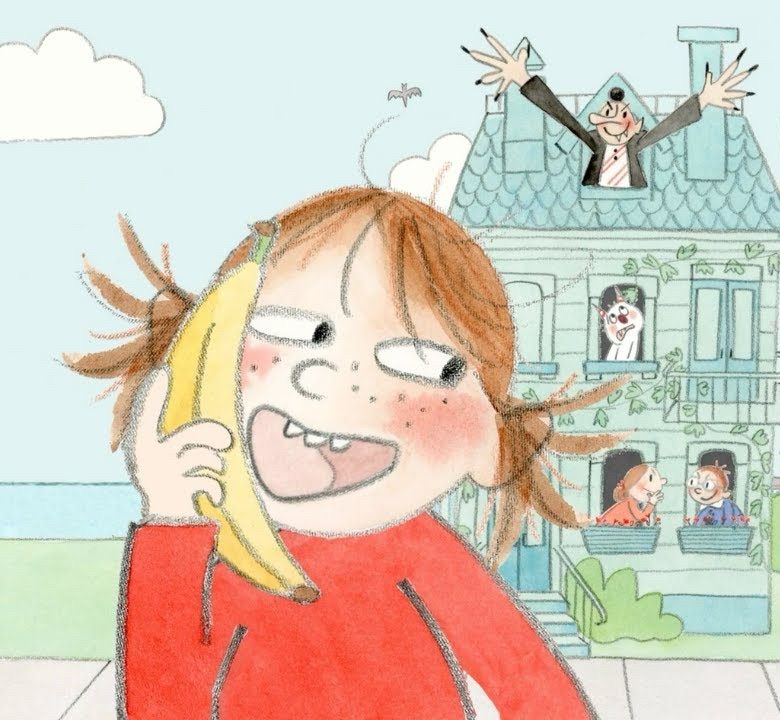 Dory Fantasmagory talking on banana phone