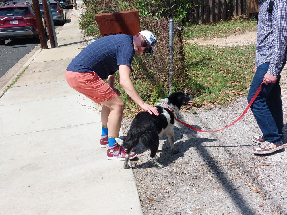 Mike stopping to pet a good dog, what else would you expect