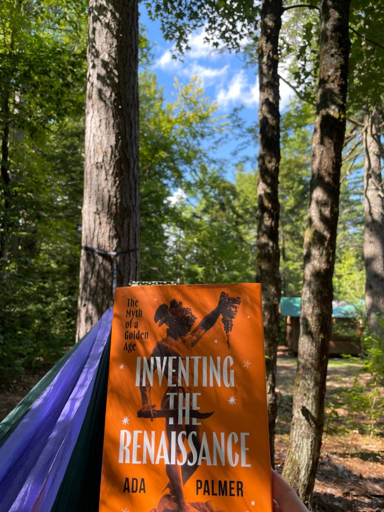 The book “Inventing the Renaissance”, as seen by a person in a hammock on a sunny day in the New Hampshire forest