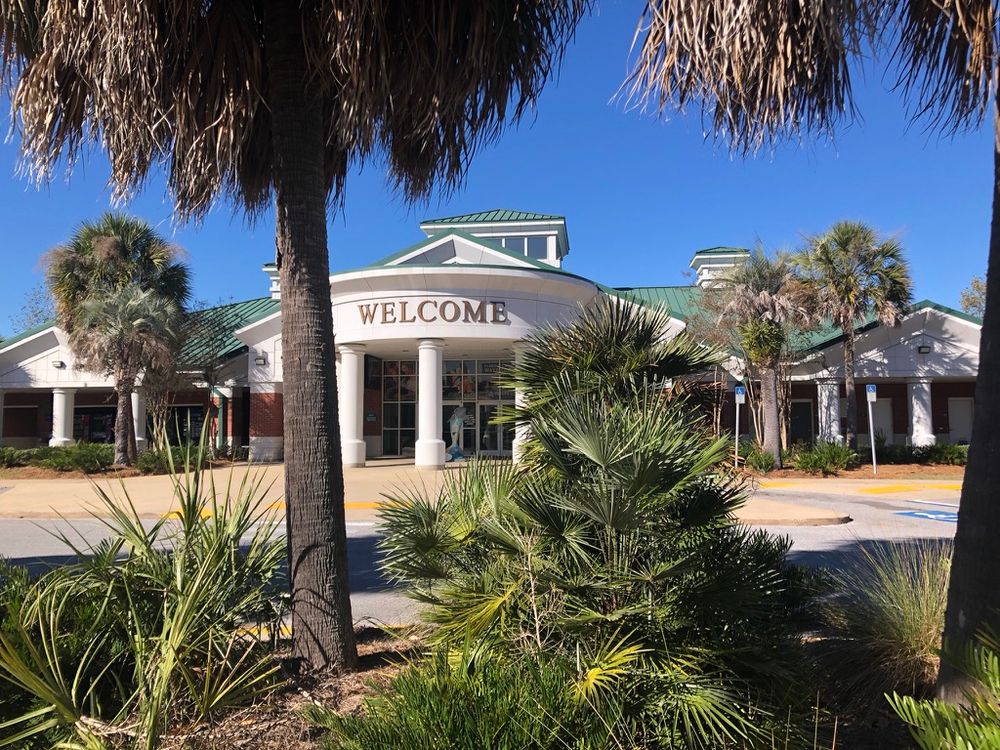 Florida Welcome center.  A large complex with palm trees around