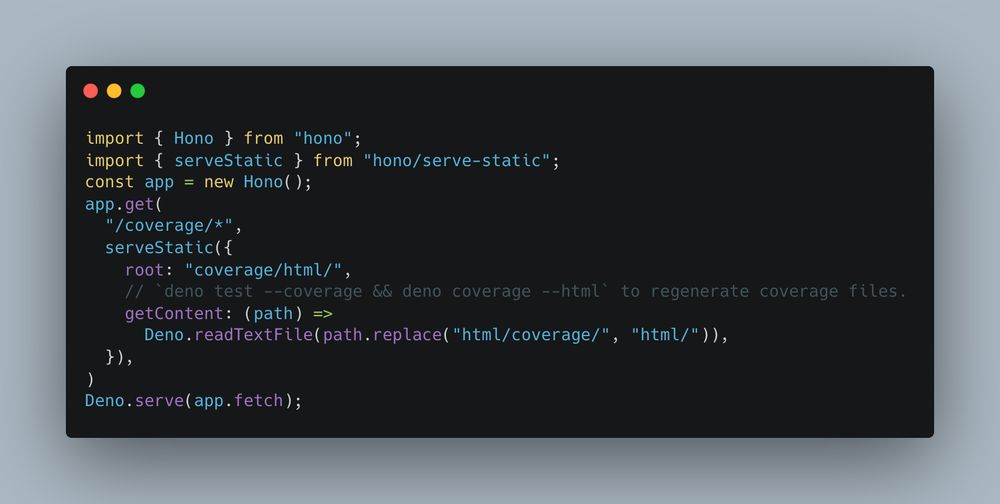 Serving coverage via a web app using Deno and Hono