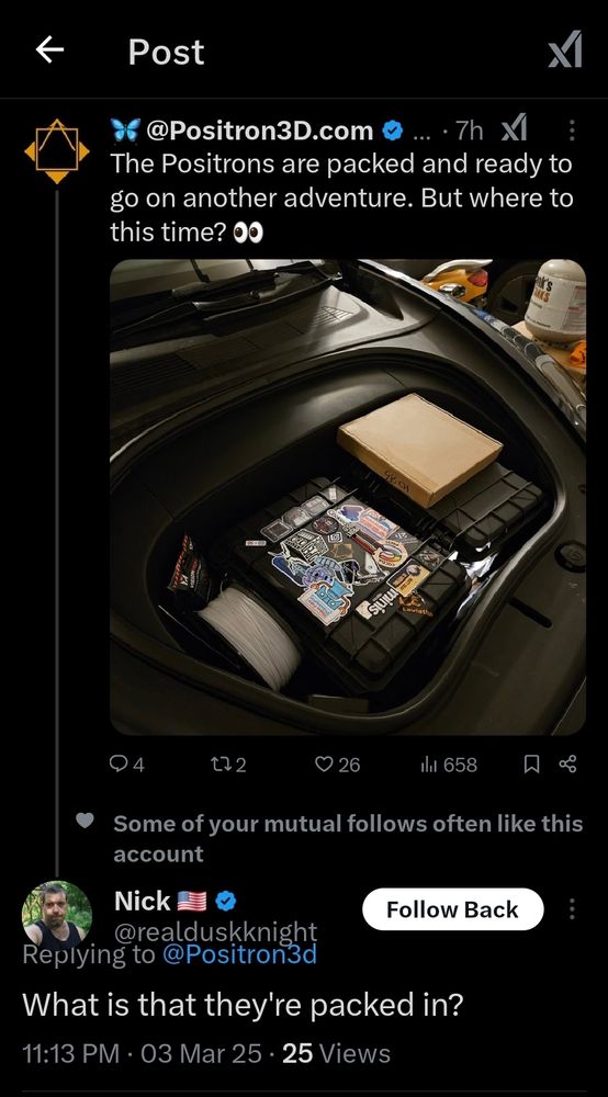 A post where someone is asking what car Nomad has, it's clearly a Tesla.