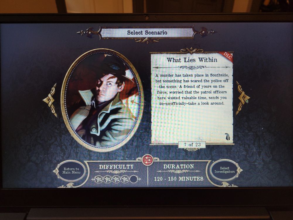 Title card for the Mansions of Madness dlc game What Lies Within