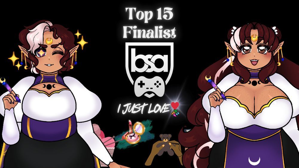Mavis DeLuna (both models) in front of the Top 15 Finalist for the iJust Love Award for the BIPOC Streamer Awards.