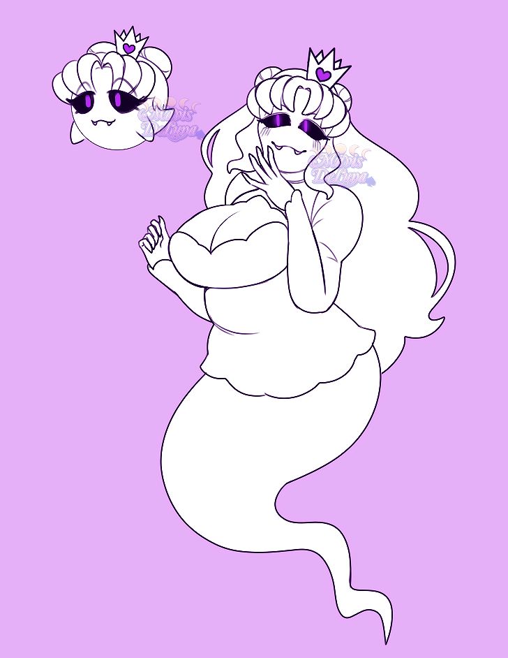 A digital drawing of Mavis DeLuna as a Boo from the Super Mario series.
