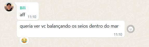 print de whatsapp no qual meu amigo diz "aff, queria ver vc balançando os seios dentro do mar" 