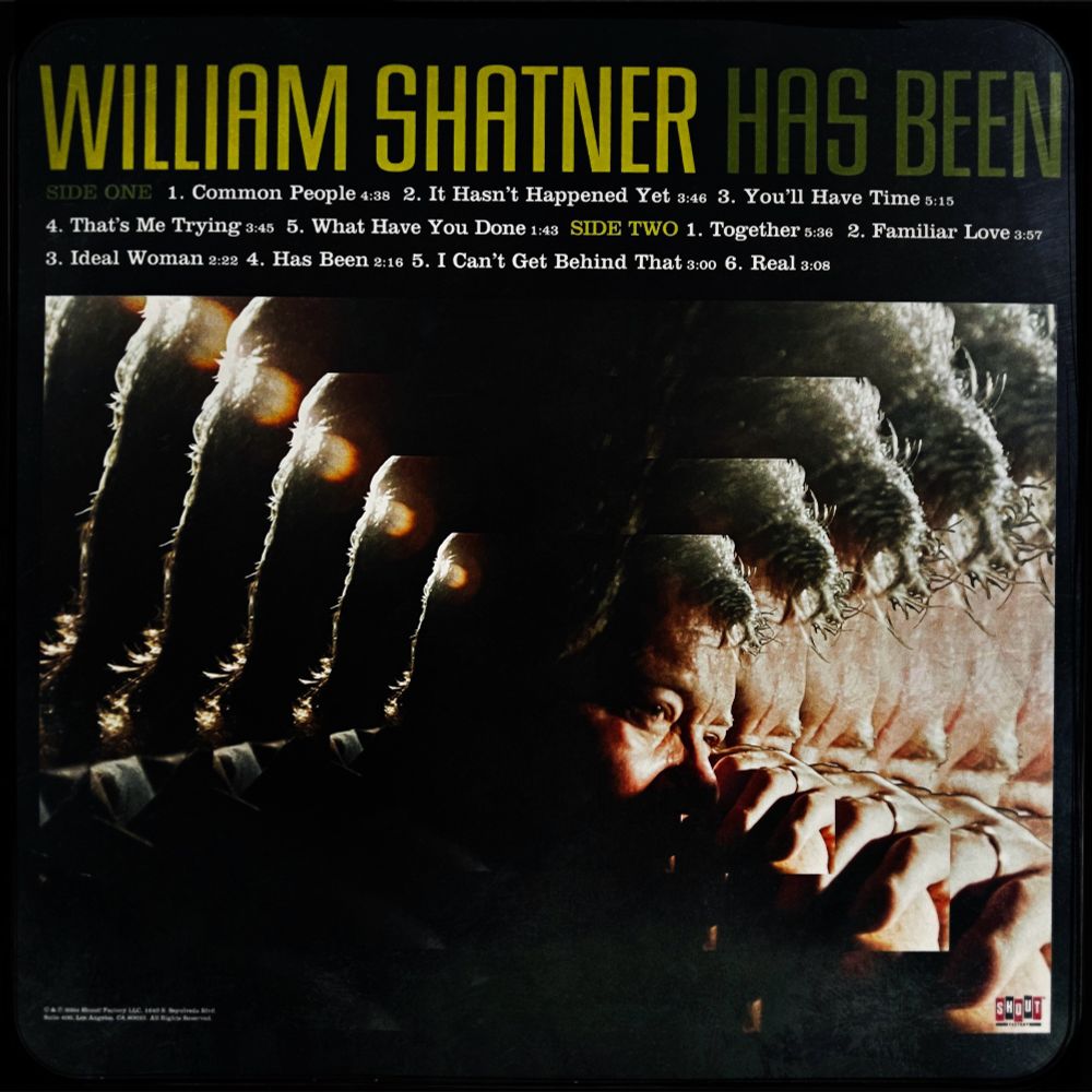 Photograph of the back cover of William Shatner’s “Has Been” record album