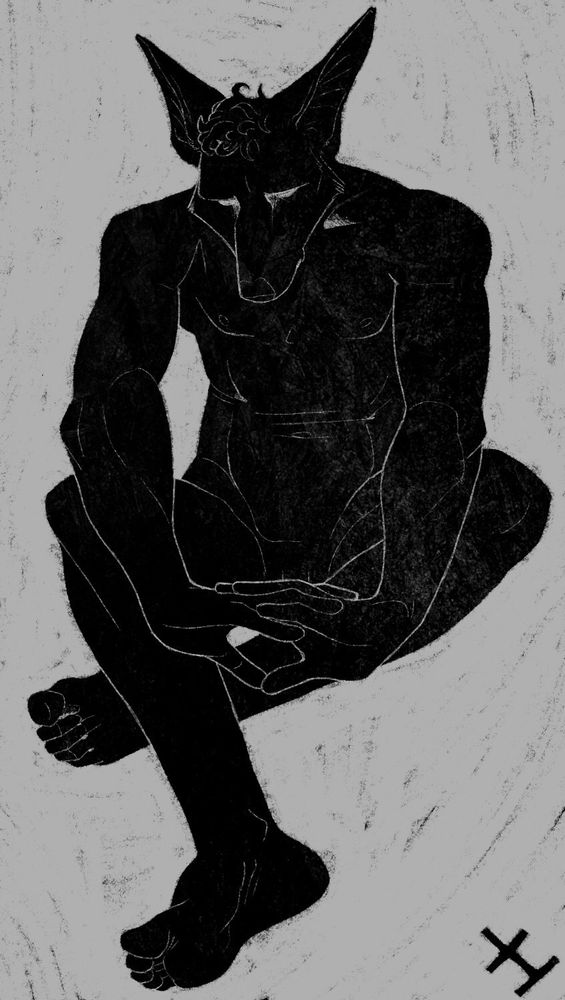 A reductive anatomy study of a sitting jackal looking sad