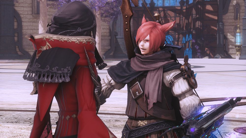 warrior of light g'raha arriving in the Crystarium