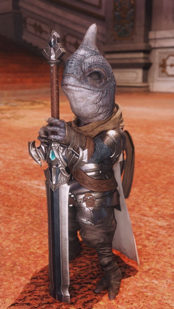 president baby gulool ja fitted with plate armor and a two-handed sword