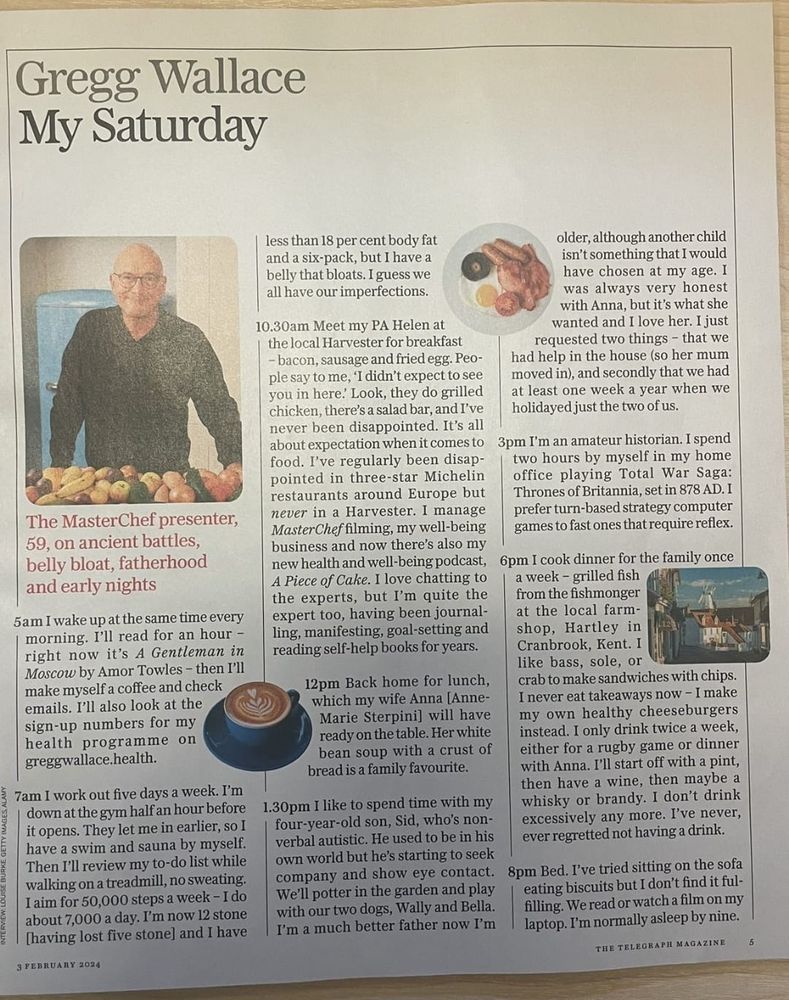 a newspaper article written by gregg wallace that describes his average Saturday