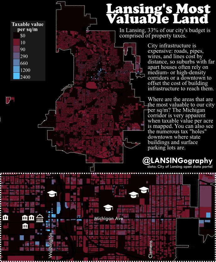 a map of city of lansing land showing taxable value