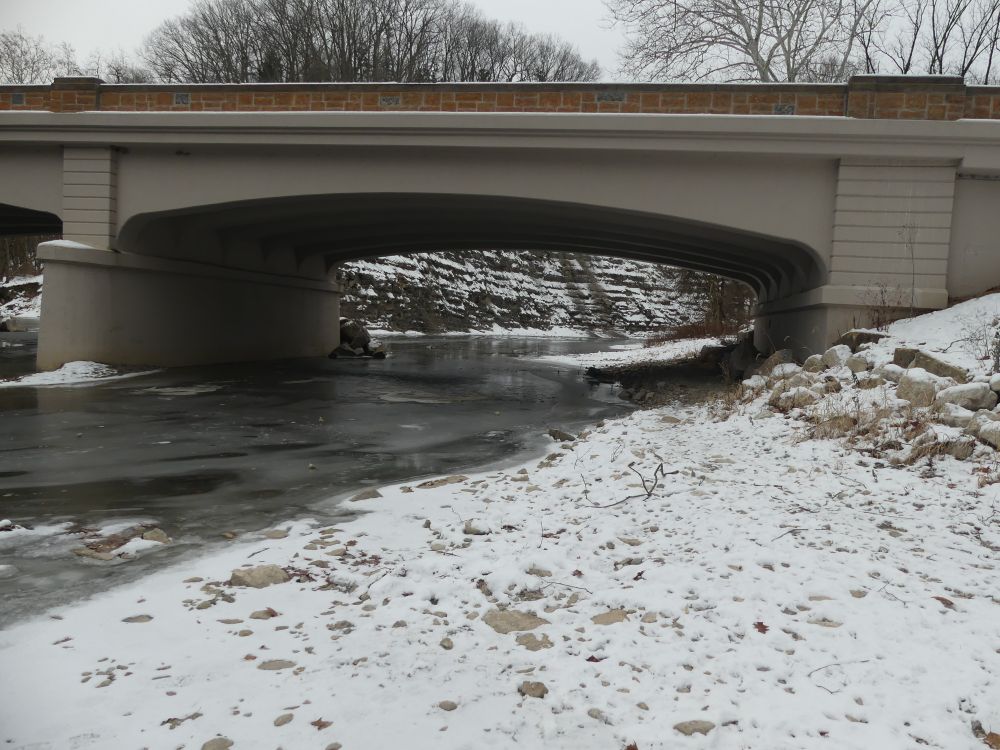 Walking towards the bridge. 