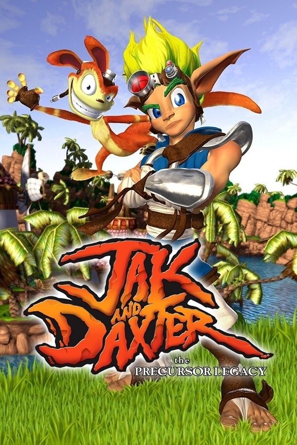 Portada joc Jak and Daxter the precursor legacy. Amb el Jak i el Daxter posant.