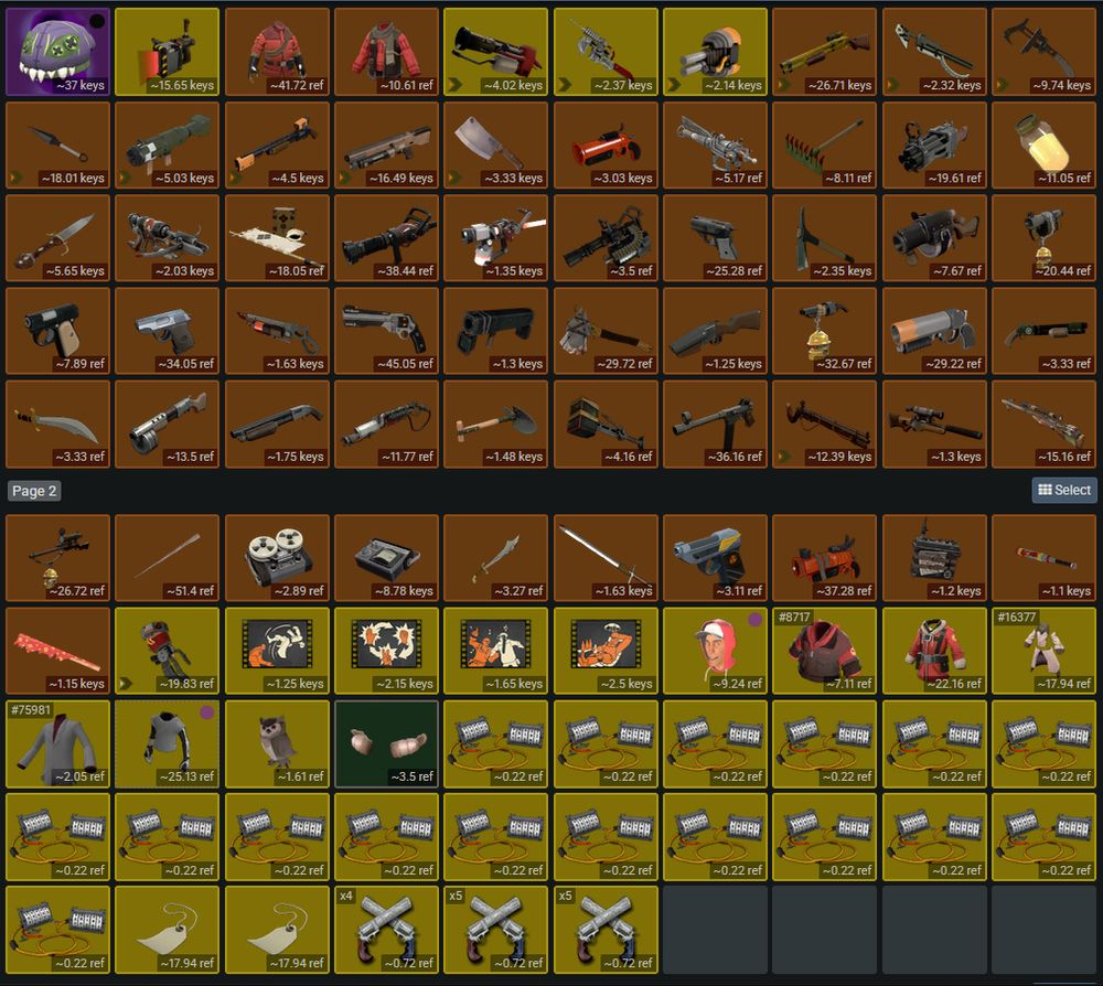 a screenshot of our TF2 inventory containing all our most prized items