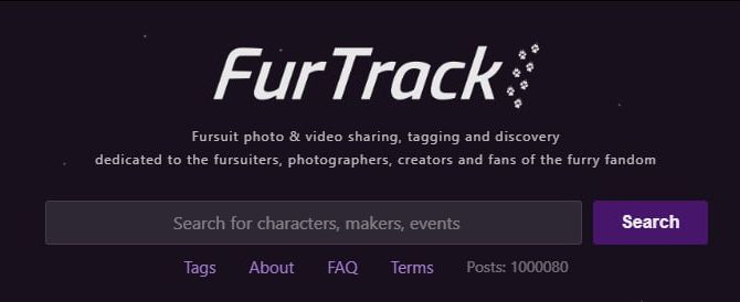 A screenshot of the Furtrack website showing 1000080 posts under the search bar. 