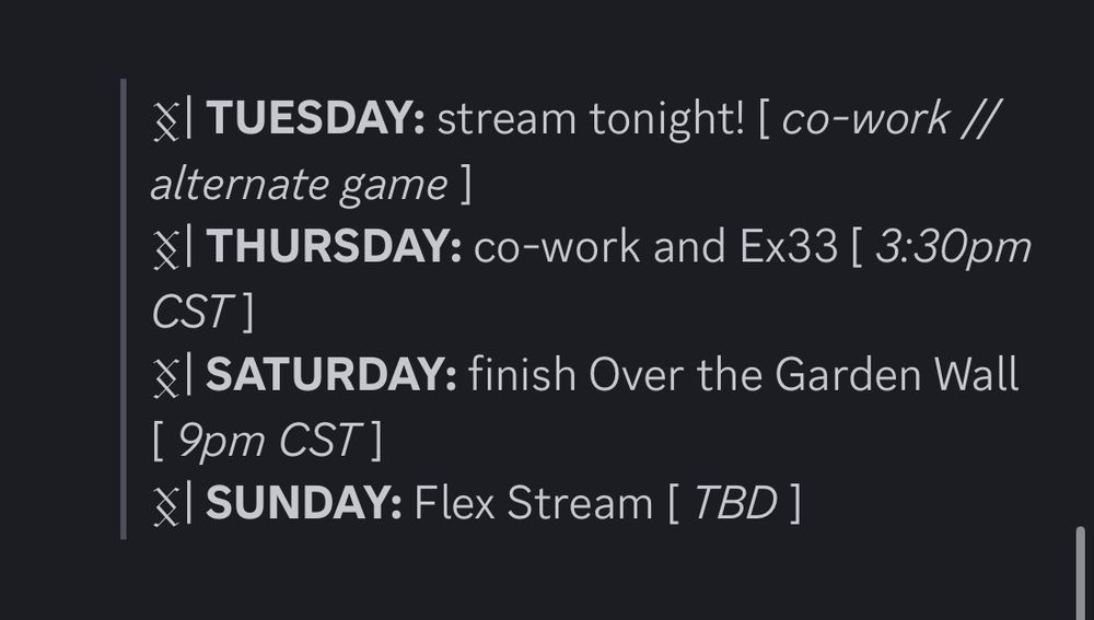 Stream schedule 
