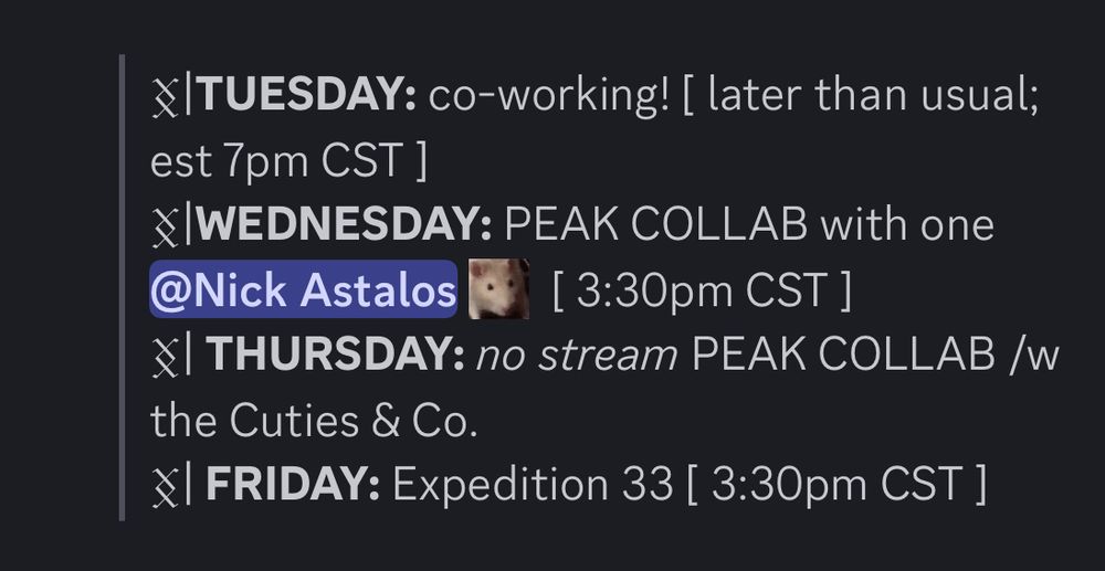 Stream schedule for Nox 