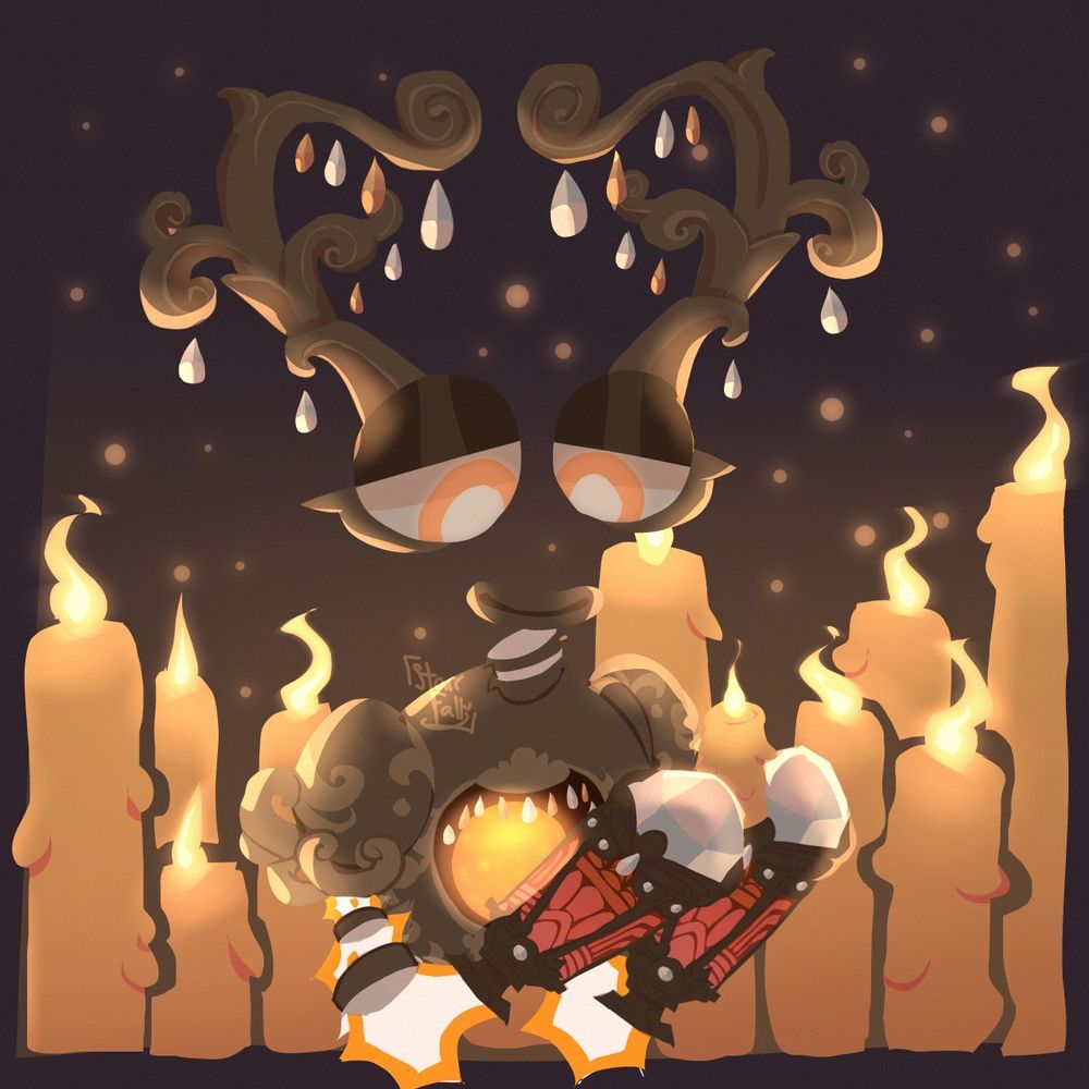 Art of Fire Haven Epic Wubbox holding a lit candle whilst being surrounded by other lit candles.