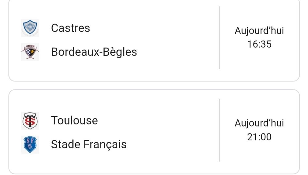 Castres Bordeaux et Toulouse stade français, dans la même journée 
