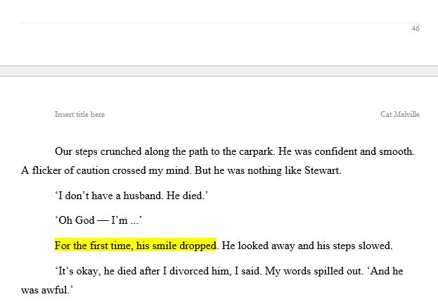 Excerpt from page 47, highlighting sentence 8: "For the first time, his smile dropped."