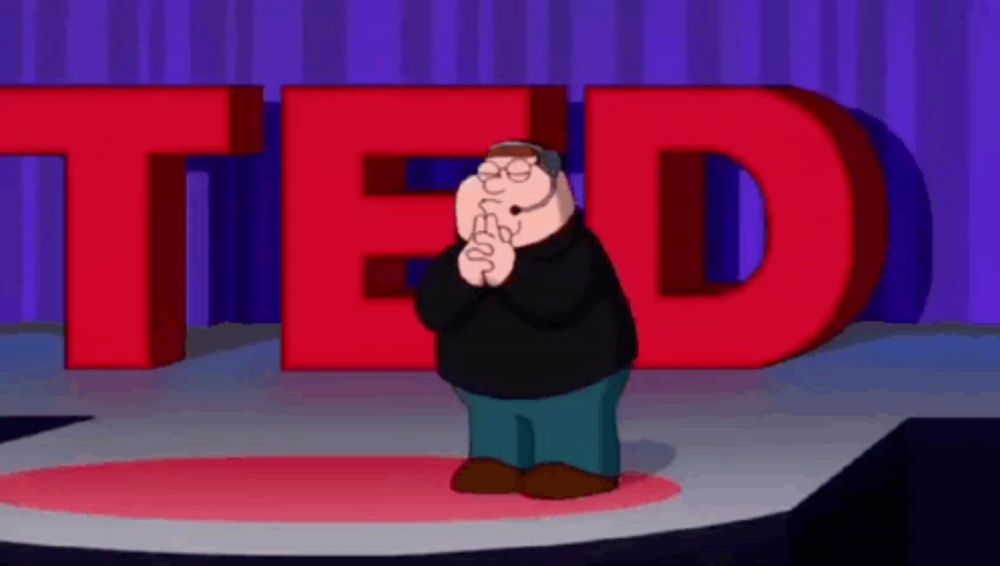 a cartoon of peter griffin standing in front of a large red ted sign