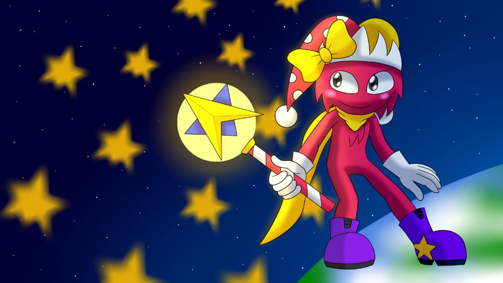 Considering how the name speaks for itself, I gave Spark a more magical girl kinda pose.

In th game you can get this power up during a space themed level so I thought, why not take the star bit to its fullest and have him in orbit, summoning a star shower?

The best part of making something in space means I got a chance to play around with the lights, space is dark so it only makes sense Spark would get to emit light from his staff!

I don't know what the formie planet looks like, so I improvised a blue earth-ish sith some landmass and clouds and... I'm happy with the results!

Best part in all of this is I'm not halfway through the power up list!

I think this is the first time I'm having true art brainrot for a game... It feels funny, and neat!