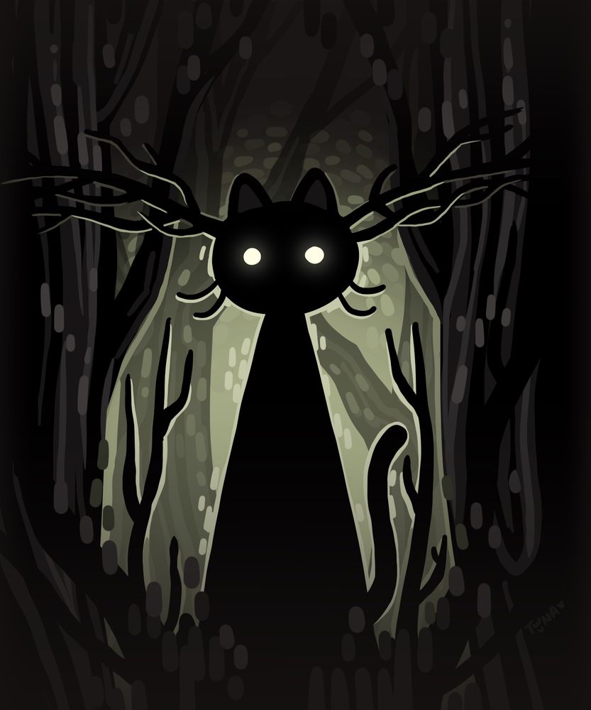 A drawing of The Beast from Over the Garden Wall but as a cat