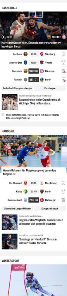 Basketball (fortgesetzt);
Handball;
Wintersport .