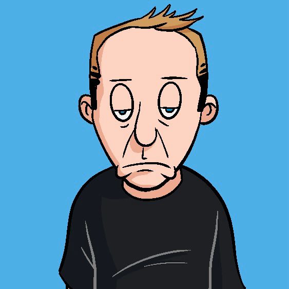 A cartoon drawing of me not hyped at all