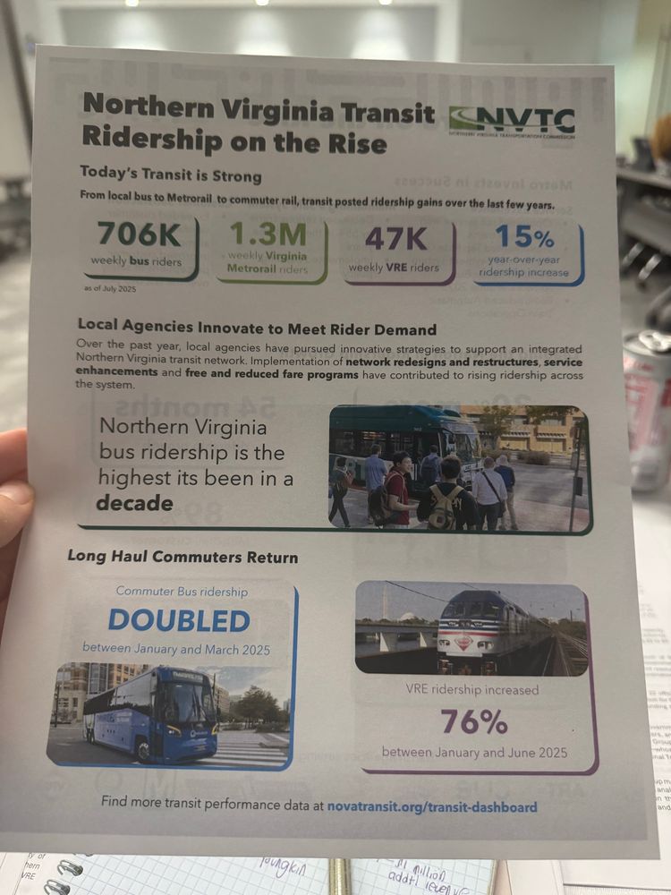 An exciting flyer with data on transit ridership trends in the northern Virginia region. 