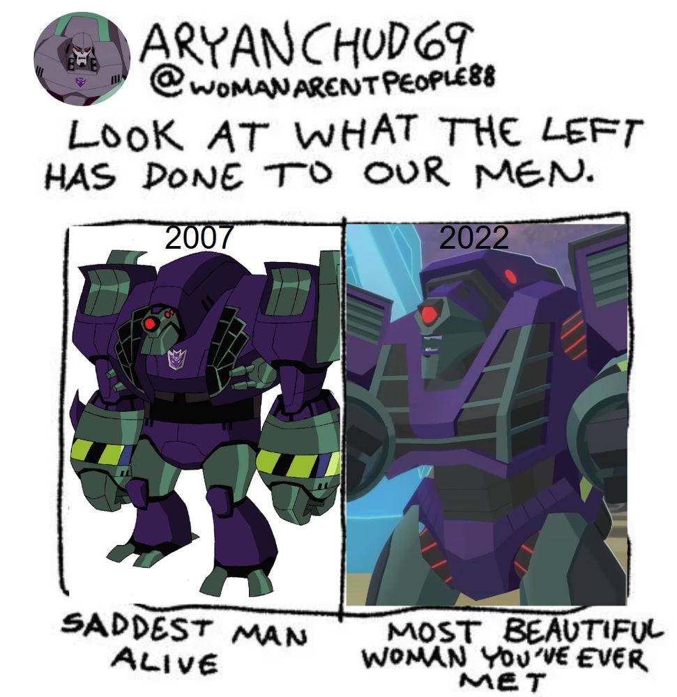 the saddest man ever, most beautiful woman you've ever met transition image but it's with lugnut and clobber because it fits so well