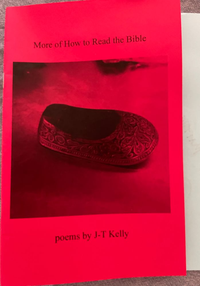The cover of More of How to Read the Bible: a monochrome photograph of a small, empty, embroidered shoe printed on red paper.