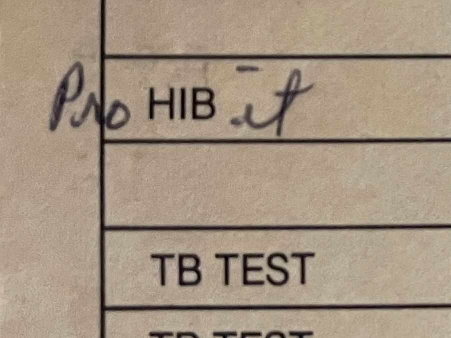 Ballpoint pen letters have been added to the vaccine abbreviation HIB to spell the word “prohibit”.