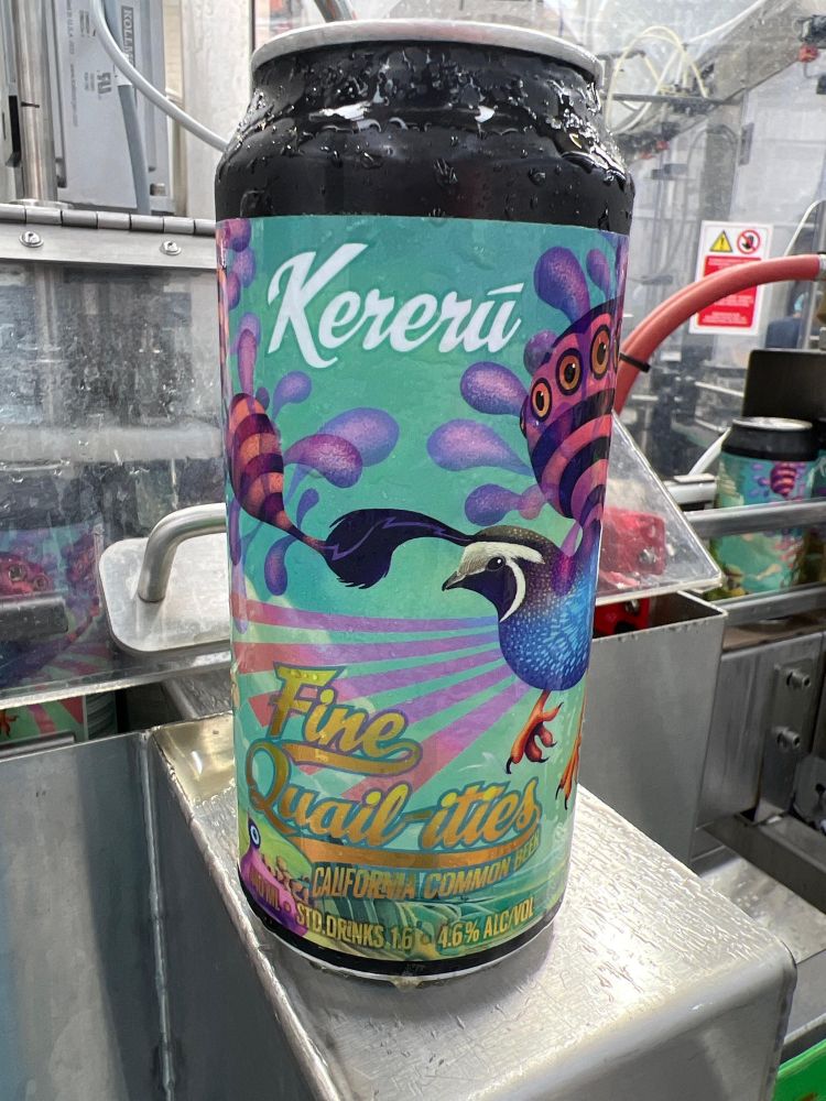 A freshly packaged can of Kererū Fine Quail-ities California Common - it’s delicious!