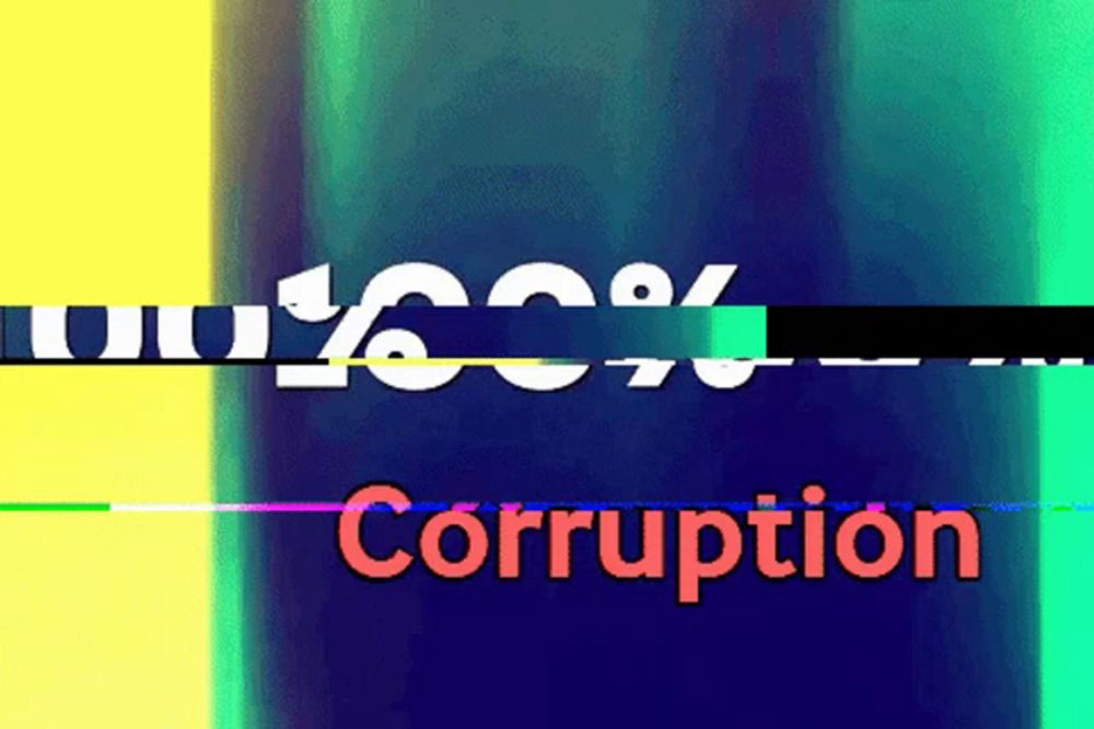 the word corruption that is on a blue and yellow background